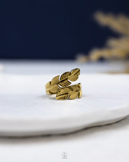 free size gold feather ring