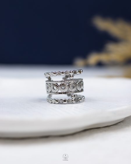 three layer free size silver ring