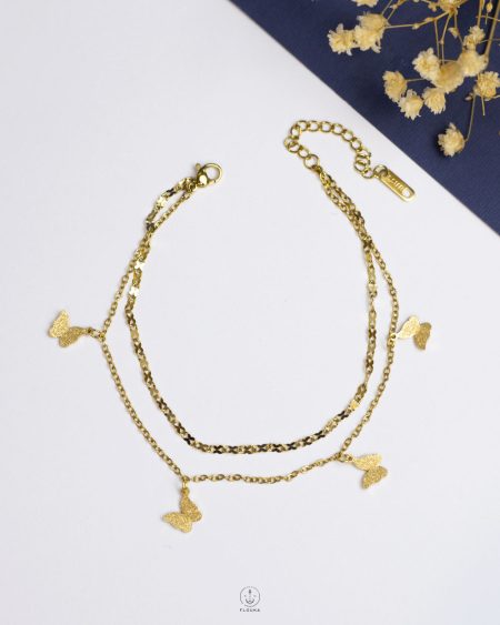 double layer gold butterfly ankelet